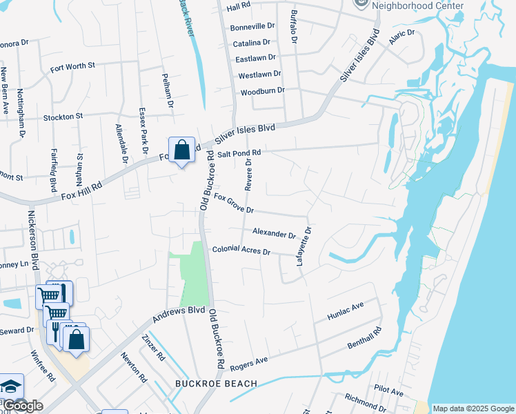 map of restaurants, bars, coffee shops, grocery stores, and more near 25 Fox Grove Drive in Hampton