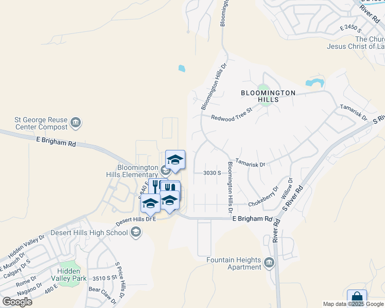 map of restaurants, bars, coffee shops, grocery stores, and more near 2987 Beech Street in St. George