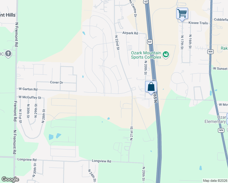 map of restaurants, bars, coffee shops, grocery stores, and more near 2171 Industrial Court South in Ozark