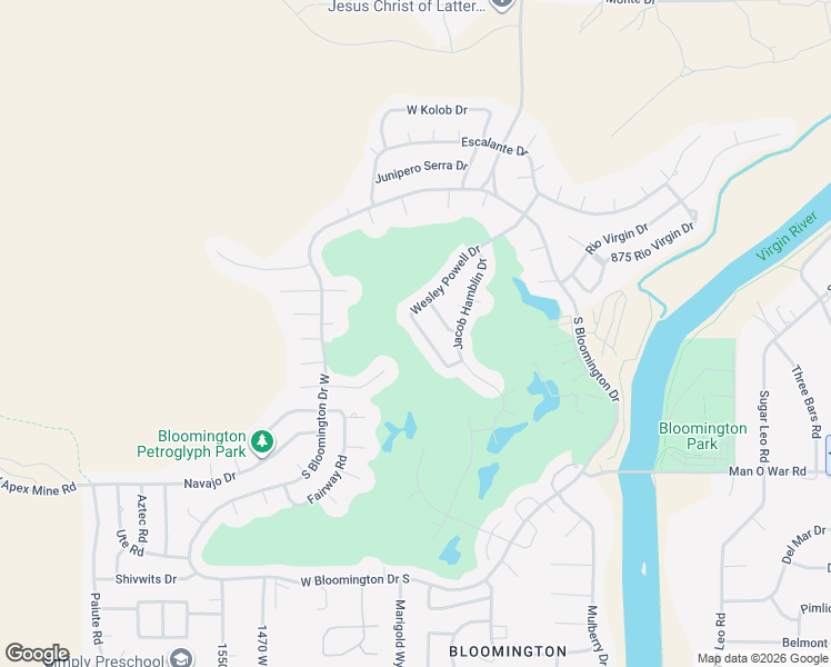 map of restaurants, bars, coffee shops, grocery stores, and more near 3054 Wesley Powell Drive in St. George