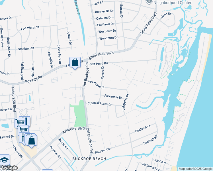 map of restaurants, bars, coffee shops, grocery stores, and more near 25 Fox Grove Drive in Hampton