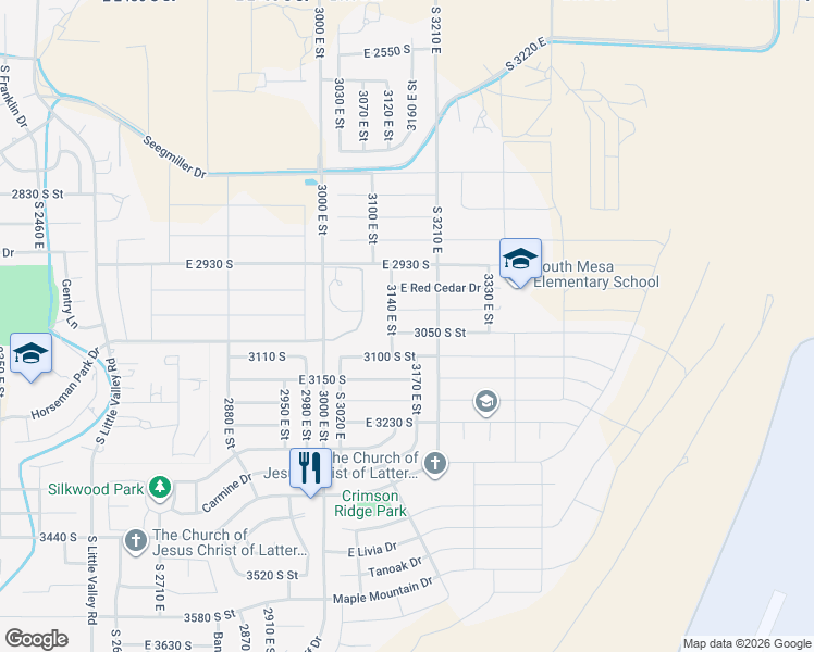map of restaurants, bars, coffee shops, grocery stores, and more near 3167 East 3100 South Street in St. George