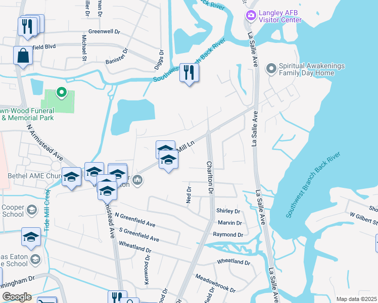 map of restaurants, bars, coffee shops, grocery stores, and more near 4 Ruby Court in Hampton