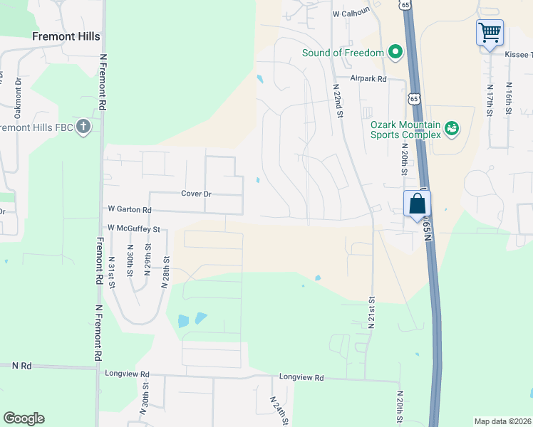 map of restaurants, bars, coffee shops, grocery stores, and more near 3900-3998 North Grassland Drive in Ozark