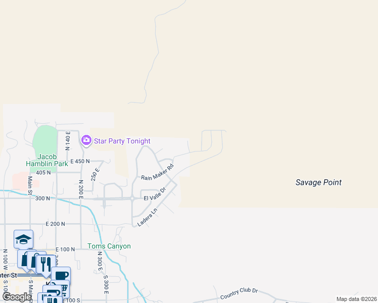 map of restaurants, bars, coffee shops, grocery stores, and more near 586 Rain Maker Road in Kanab