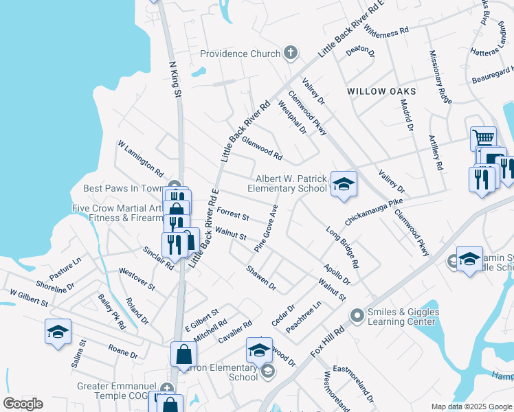 map of restaurants, bars, coffee shops, grocery stores, and more near 206 Lexington Street in Hampton