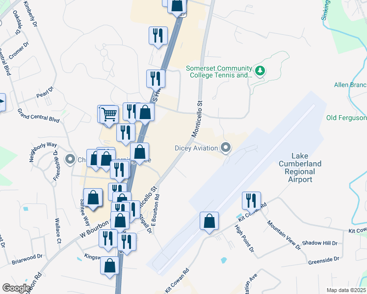map of restaurants, bars, coffee shops, grocery stores, and more near 2049 Monticello Street in Somerset