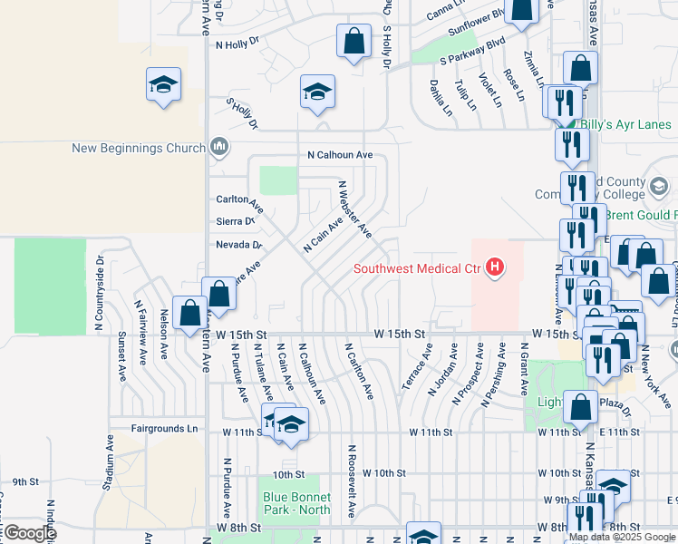 map of restaurants, bars, coffee shops, grocery stores, and more near 1500-1674 N Webster Ave in Liberal