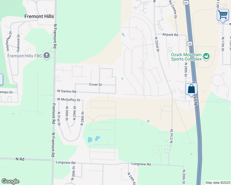 map of restaurants, bars, coffee shops, grocery stores, and more near 3918 North Grassland Drive in Ozark