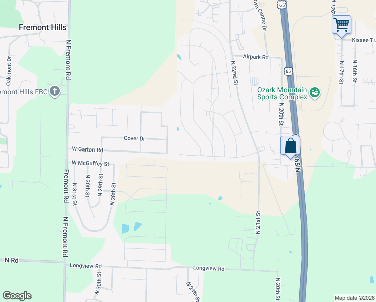 map of restaurants, bars, coffee shops, grocery stores, and more near 3900-3998 North Grassland Drive in Ozark