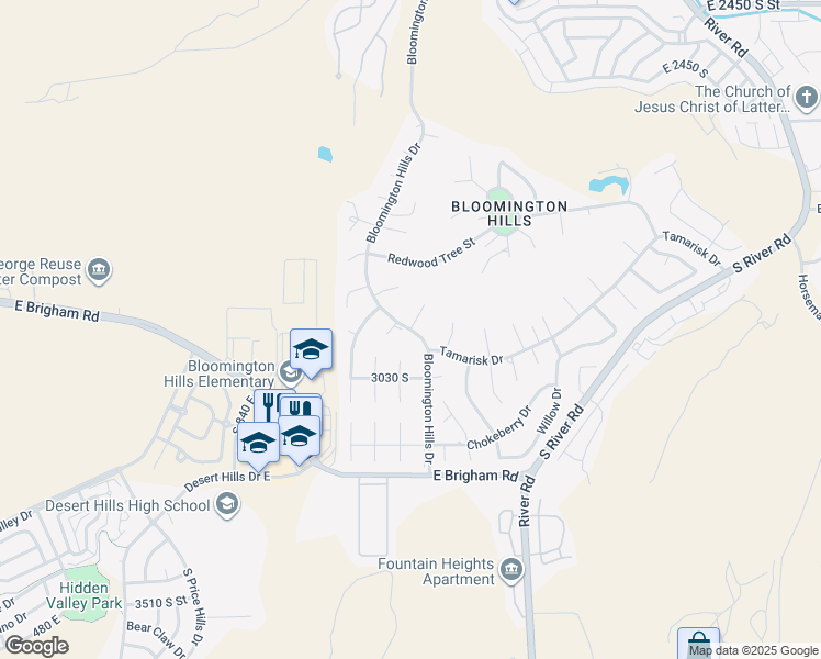 map of restaurants, bars, coffee shops, grocery stores, and more near 3008 1100 East in St. George