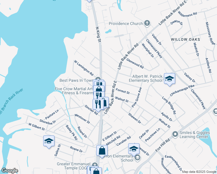 map of restaurants, bars, coffee shops, grocery stores, and more near 12 East Lamington Road in Hampton