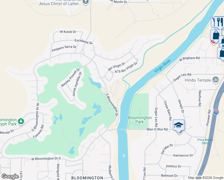 map of restaurants, bars, coffee shops, grocery stores, and more near 3174 S Bloomington Drive East in St. George