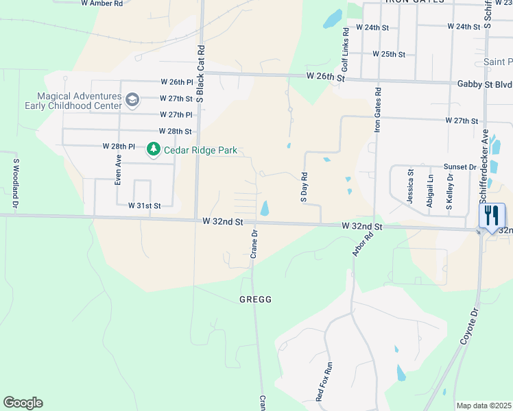 map of restaurants, bars, coffee shops, grocery stores, and more near 3185 South Waterview Lane in Joplin