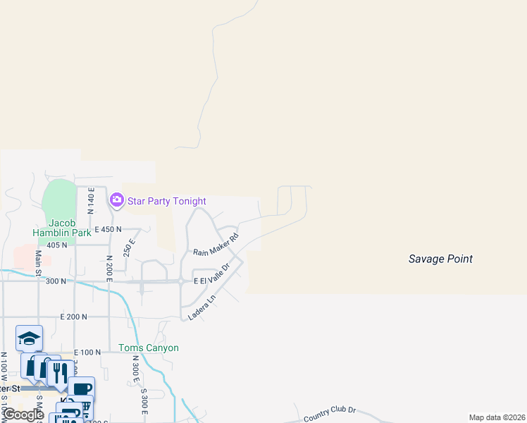 map of restaurants, bars, coffee shops, grocery stores, and more near 586 Rain Maker Road in Kanab