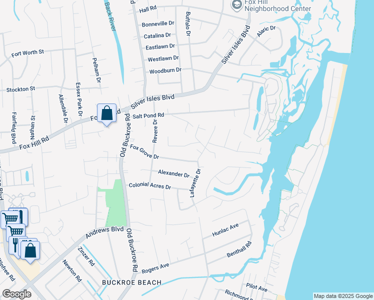 map of restaurants, bars, coffee shops, grocery stores, and more near 3 Pearcewood Lane in Hampton