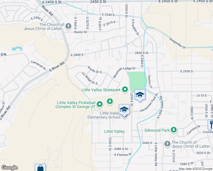 map of restaurants, bars, coffee shops, grocery stores, and more near 2220 Slate Ridge Drive in St. George