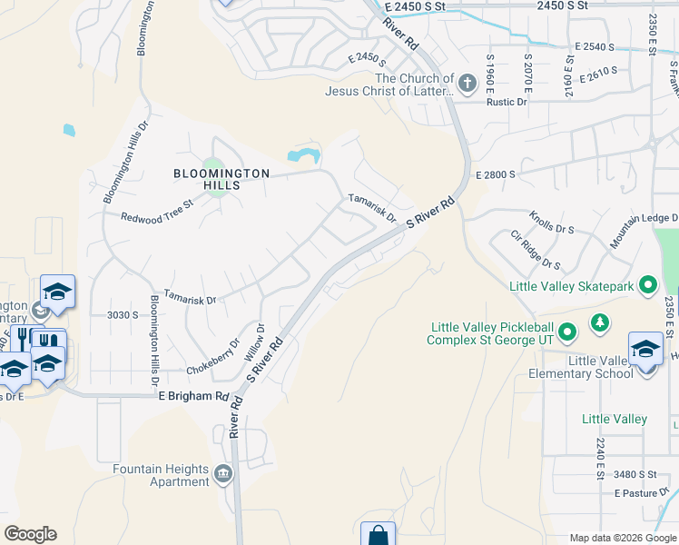 map of restaurants, bars, coffee shops, grocery stores, and more near 3025 South River Road in St. George