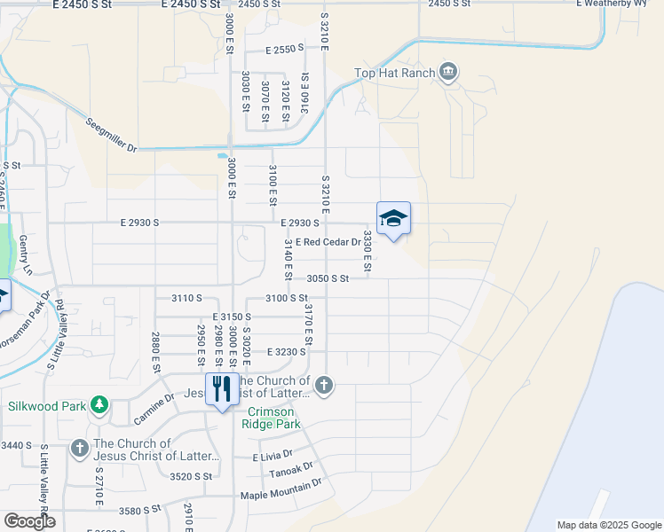 map of restaurants, bars, coffee shops, grocery stores, and more near 3224 Sugar Maple Drive in St. George