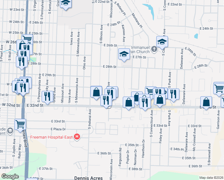 map of restaurants, bars, coffee shops, grocery stores, and more near 2930 S Michigan Ave in Joplin