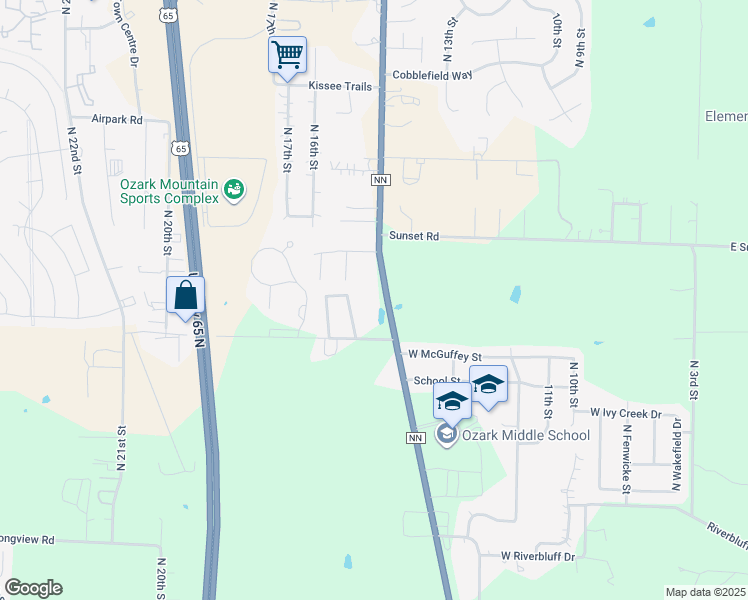 map of restaurants, bars, coffee shops, grocery stores, and more near 4101 State Highway NN in Ozark