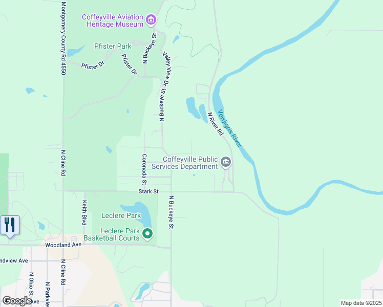 map of restaurants, bars, coffee shops, grocery stores, and more near 1300 Crestwood Street in Coffeyville