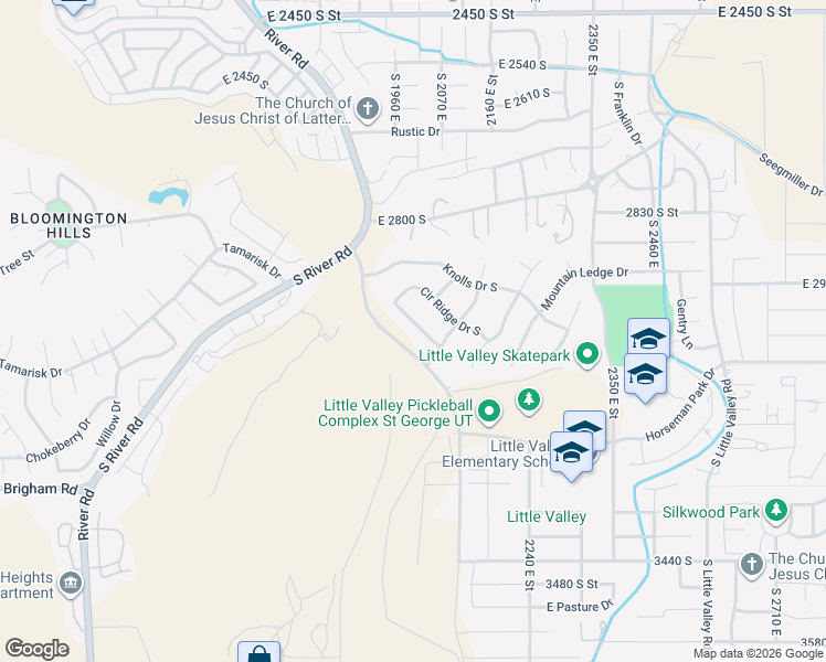 map of restaurants, bars, coffee shops, grocery stores, and more near 2006 Westcliff Drive in St. George
