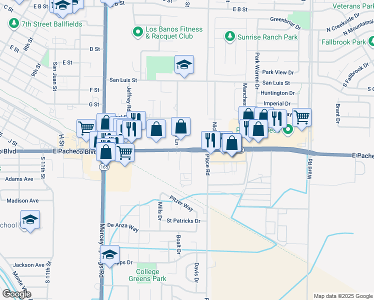 map of restaurants, bars, coffee shops, grocery stores, and more near 1740-1772 East Pacheco Boulevard in Los Banos
