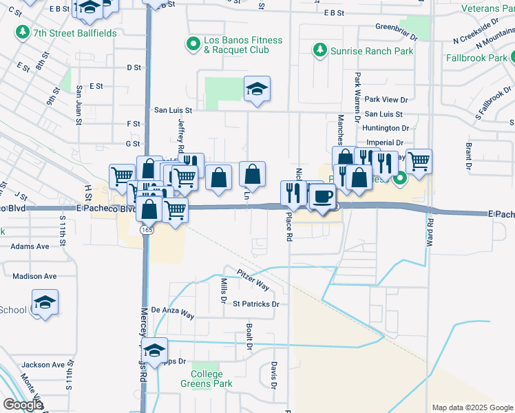 map of restaurants, bars, coffee shops, grocery stores, and more near 1740-1772 East Pacheco Boulevard in Los Banos