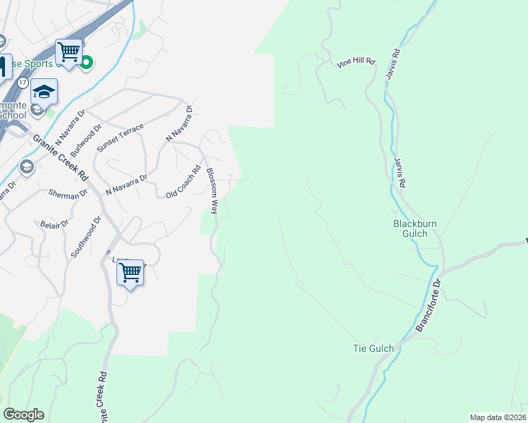 map of restaurants, bars, coffee shops, grocery stores, and more near 745 Tie Gulch Road in Santa Cruz