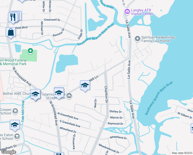 map of restaurants, bars, coffee shops, grocery stores, and more near 9 Ruby Court in Hampton