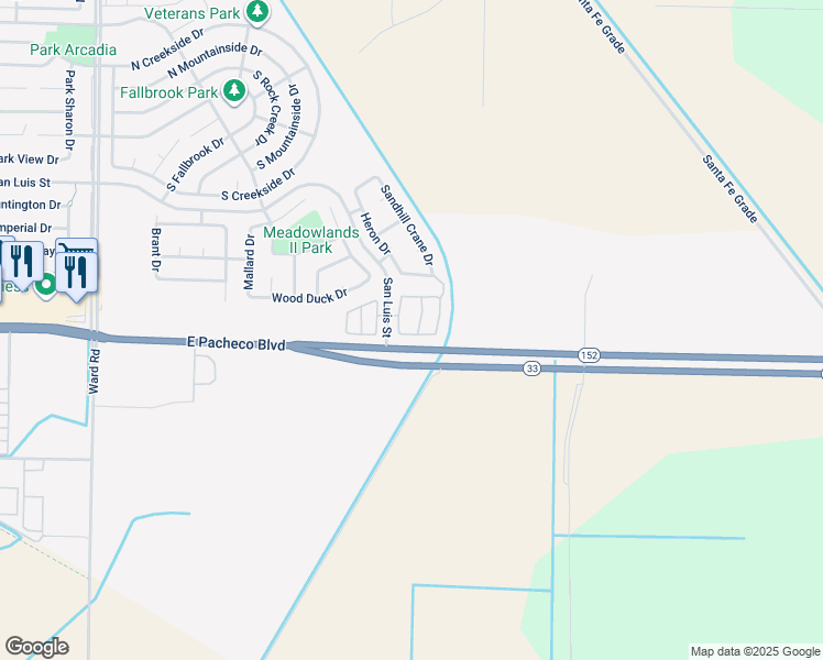 map of restaurants, bars, coffee shops, grocery stores, and more near 3008 La Vina Circle in Los Banos