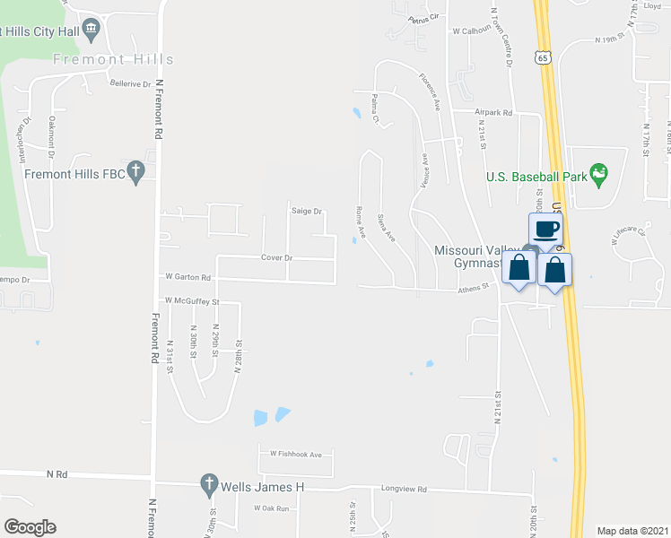 map of restaurants, bars, coffee shops, grocery stores, and more near 3998 North Grassland Drive in Ozark