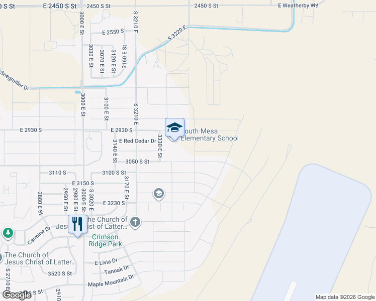 map of restaurants, bars, coffee shops, grocery stores, and more near 2998 South 3430 East in St. George