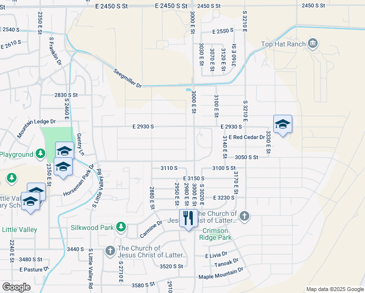 map of restaurants, bars, coffee shops, grocery stores, and more near 2971 Sycamore Lane in St. George