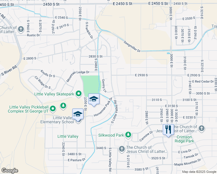 map of restaurants, bars, coffee shops, grocery stores, and more near 2546 East 3000 South in St. George