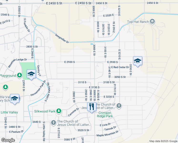 map of restaurants, bars, coffee shops, grocery stores, and more near 2971 Sycamore Lane in St. George