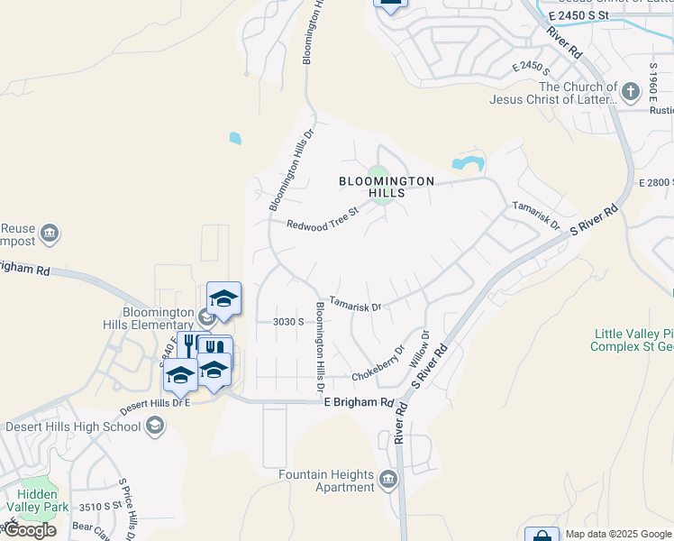 map of restaurants, bars, coffee shops, grocery stores, and more near 2974 Pear Circle in St. George
