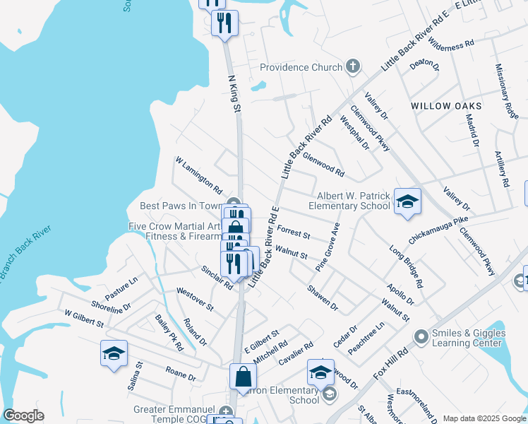 map of restaurants, bars, coffee shops, grocery stores, and more near 15 East Lamington Road in Hampton