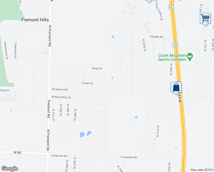 map of restaurants, bars, coffee shops, grocery stores, and more near 3914 North Grassland Drive in Ozark