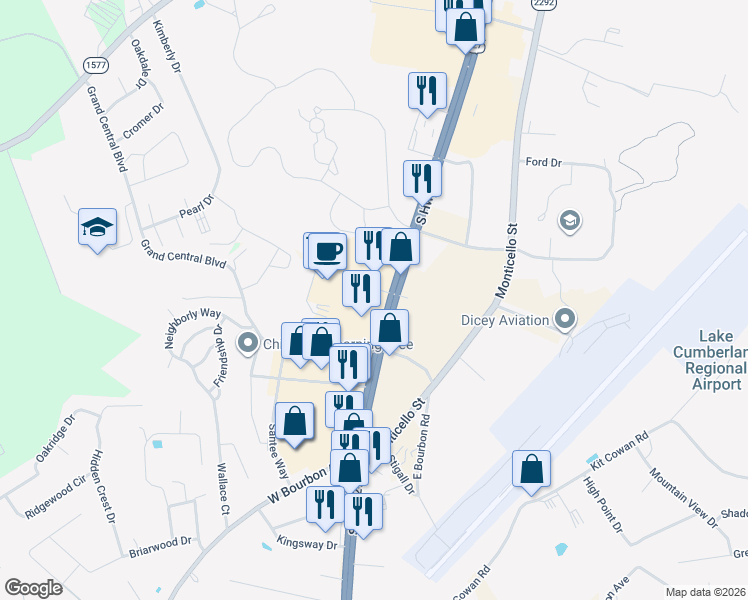 map of restaurants, bars, coffee shops, grocery stores, and more near 2599 South Highway 27 in Somerset
