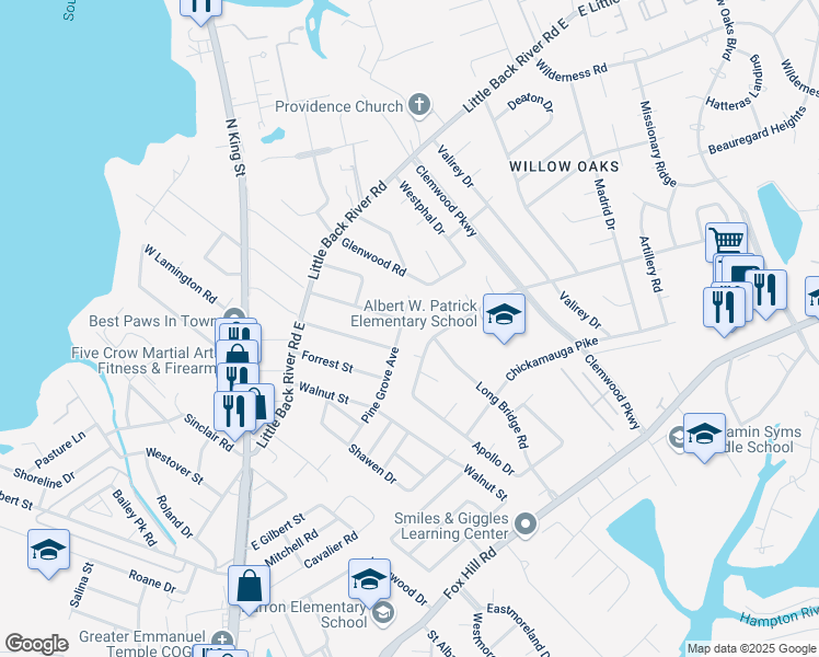 map of restaurants, bars, coffee shops, grocery stores, and more near 400 Pine Grove Avenue in Hampton