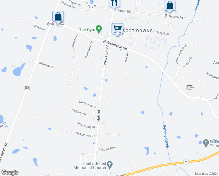map of restaurants, bars, coffee shops, grocery stores, and more near 2121 New Holt Road in Paducah