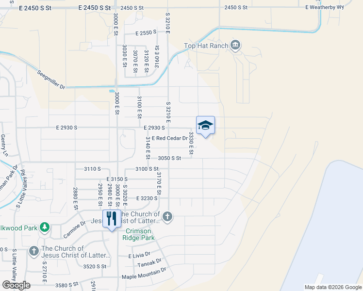 map of restaurants, bars, coffee shops, grocery stores, and more near 3237 Sugar Maple Drive in St. George