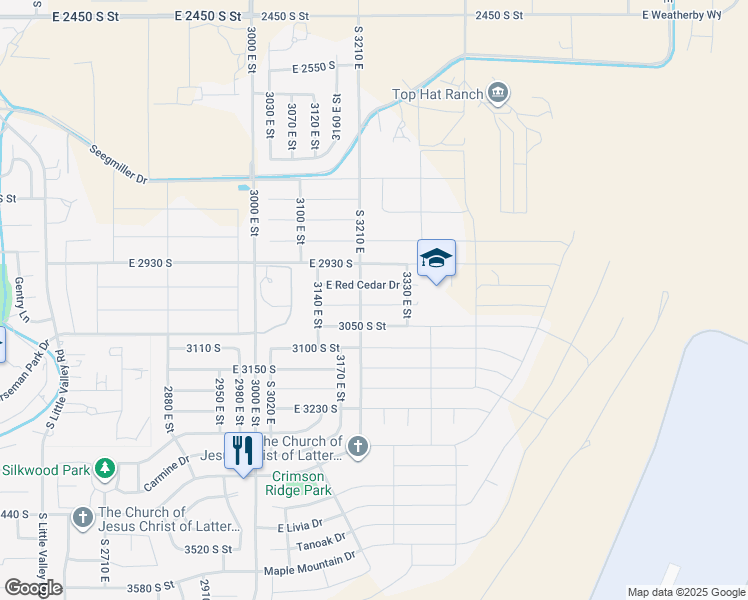 map of restaurants, bars, coffee shops, grocery stores, and more near 3237 Sugar Maple Drive in St. George