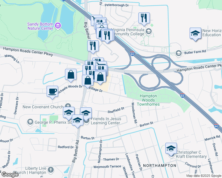 map of restaurants, bars, coffee shops, grocery stores, and more near 6 Tamarisk Quay in Hampton