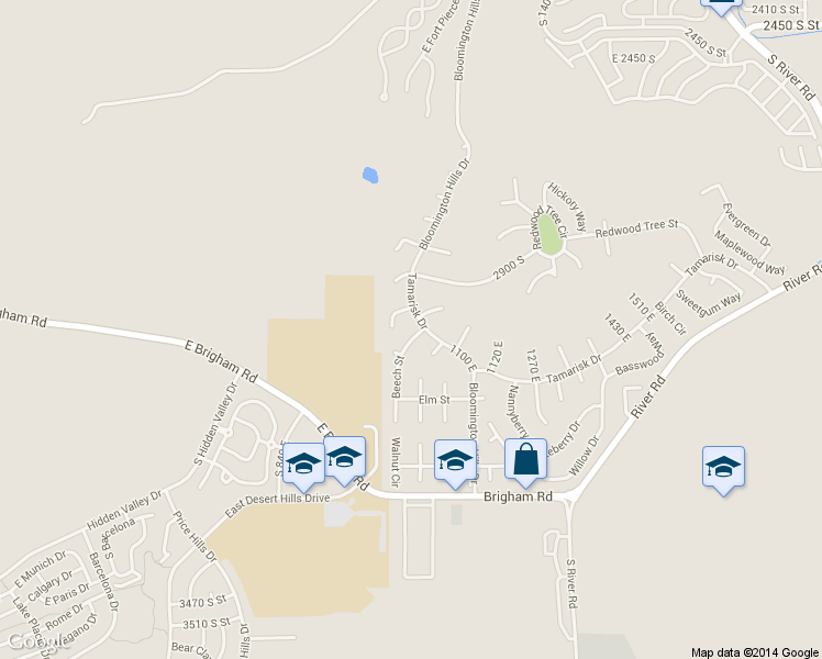 map of restaurants, bars, coffee shops, grocery stores, and more near 2950 Beech Street in St. George