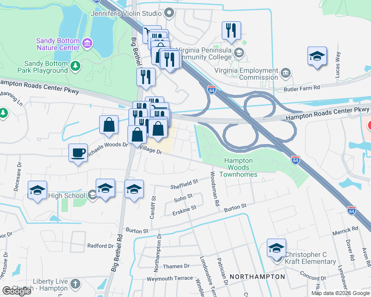 map of restaurants, bars, coffee shops, grocery stores, and more near 6 Tamarisk Quay in Hampton