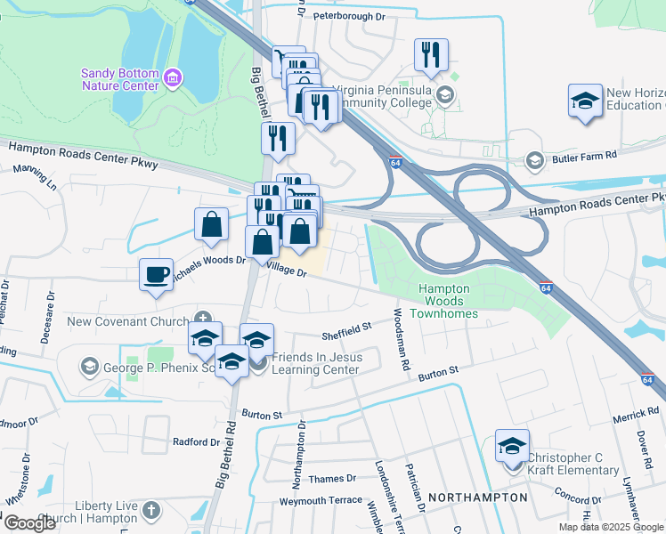 map of restaurants, bars, coffee shops, grocery stores, and more near 6 Tamarisk Quay in Hampton