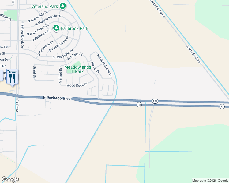 map of restaurants, bars, coffee shops, grocery stores, and more near 2986 La Vina Circle in Los Banos